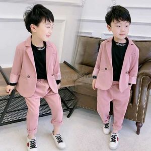 Suits Kids Summer Formal Jacket Pants 2Pcs Clothing Set Flower Boys Wedding Tuxedo Suit Children Dance Party Performance Dress Costume Y240516