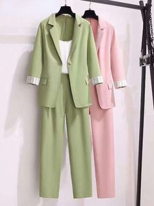 2023 Spring Novo tamanho plus size coreano elegante feminino feminino lazer Tweed Tweed Tweed Set Three Piece Pants Set