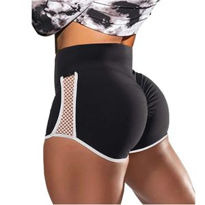 Alta cintura Hollow out esportes curtos calças elásticas de uma calça preta de fit slim fit Run Yoga 240508