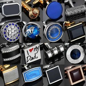 Cuff Links Luxury High-end Mens Cufflinks Jóias Black/Blue Crystal Mens Camisa Francesa Mens Cufflinks