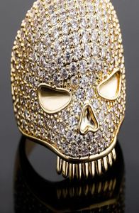 Lodowany pierścień czaszki męski złoty pierścionek Wysokiej jakości pełny diamentowy pierścienie hip hop biżuterii 6766573