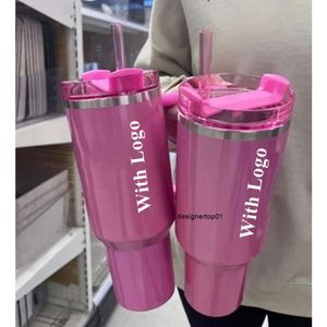 Pink Cosmo Parade Flamingo Tumbler Quencher H20 40oz Stainless Steel Tumblers Cups Silicone Ha stanliness standliness stanleiness standleiness staneliness D02I
