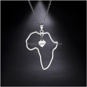 Pendant Necklaces My Shape Africa Map Heart For Women Men Stainless Steel Chain African Charms Necklace Choker Fashion Jewelry My Drop Otiih