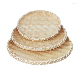 Decorative Figurines Stylish Flat Wall Basket Ornaments Unique Natural Bamboo Woven Housewarming Gift Dropship