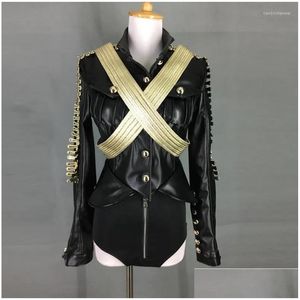 Stage Wear Beyonce Leather Clothes 2 Piece Sets Female Nightclub Bar Dj Pole Dance Costume Party Carnival Dwy3272 Drop Delivery Appar Dhc43