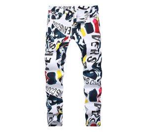 Men print Hip Hop denim New Fashion Brand man casual Pants 3D Painted Jeans Colorful White Skinny cotton Blend long trousers1440598