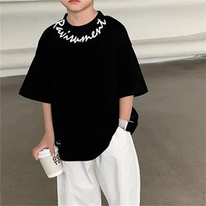 Summer Casual Kids Clothes Boy Cotton Short Sleeve Letter Mönster T-shirt 240517