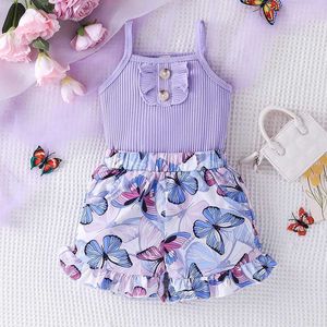 Set di abbigliamento da 1 a 6 anni senza maniche viola a farfalla pantaloncini stampati per bambini set di abbigliamento per bambini wx