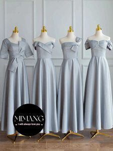 Satin Bridesmaid Dress 2024 Nya sommarbröllopsystrar Grupp Aftonklänning Kvinnlig grå lång stil