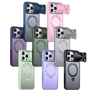 スライドカメラレンズ保護キックスタンドiPhone 15 Pro Max 15 Plus 14 Pro 13 12 11多機能強力な磁気車ホルダーアクリルPC電話ケース