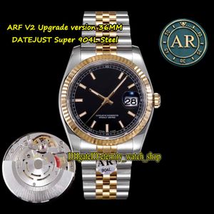 V2バージョンARF DATEJUST 36MM 116233 904L STEEL CASE CAL 3135自動126233 126234メンズウォッチブラックダイヤル2トーンジュビリーストラップウォッチ206V