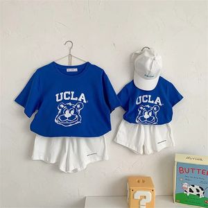 Familj Match Boy Girl Suits Smittbarn Syster Brother Kläder Set Cute Print Kids Summer Cotton Outfits Look Big Size 240515