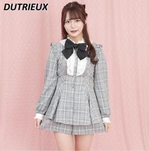 Work Dresses Two Piece Sets Womens Outifits SC Suit Rojita Mass Production Non-Fading Black Plaid Mine Long Sleeve Shirt Culottes