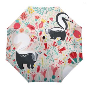 Paraplyer Skunk Animal Flower Spring Parasol Paraply för utomhus Automatiska åtta trådar Rain Vuxna Kvinnliga skugga