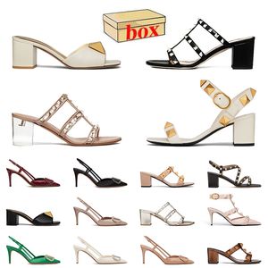 Wholesale Womens High Heels Designer Sandals Luxury Wedges Heel Pumps Rivet Pointed Slides Lady Sexy Slingback Manual Customized With Box Silver Black Pink Loafers