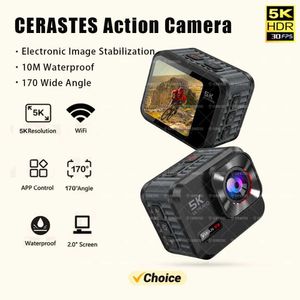 Sports Action Video Cameras Cerastes Action Camera 5K 4K60FPS WiFi Shockabsorbering Dual Screen 170 Wideangle 30m Waterproof Motion With Remote Control J0520