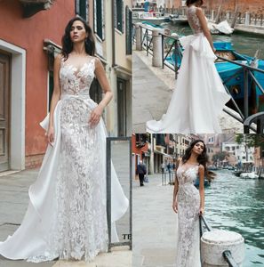 vintage mermaid dresses with overskirts bateau neck lace bridal gowns sweep train illusion wedding dress plus size