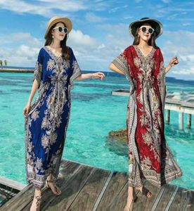 2021 Cotton Silk National Style Dress 여성 여름 박쥐 소매 느슨한 치마 휴가 대형 크기 해변 61763911737467
