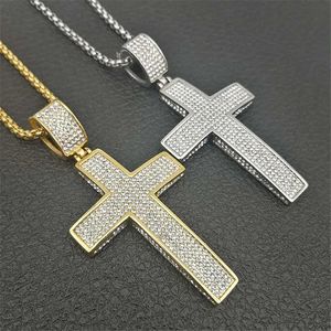 Hip Hop Eced Bling Big Cross Anhänger Halsketten für Männer 14K Gold Christian Schmuck Religiös