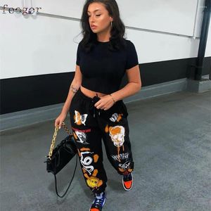 Pantaloni da donna Donne Donne Urban Jogger Sude Streetwear Cartoon Skull Stampa Autunno 2024 Pantaloni tascabili ad alta vita elastica