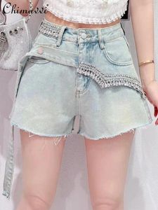 Женские джинсы джинсовые шорты женский летний корейский стиль сладкий нерегулярный роскошный роскошный страх стразы Женский стройные брюки