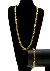 Hiphop Rope Rhodium Plated Necklace Bracelet Set Chunky Punk Jewelry7490877
