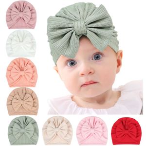 Caps Hats New Big Bow Soft Baby Hat Baby Girls Turban Hat Nyfödd spädbarn Cap Stickade Beanies Toddler Headwraps Kids Headwear Y240517