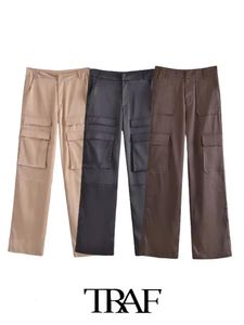 Traf Women Pants Fashion Silne Satin Satin Cargo Spodnie w mankietach żeńskie spodnie Mjer 240517