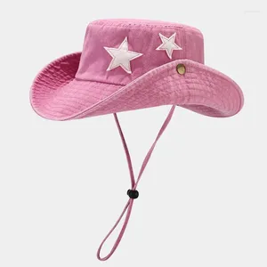 Berets Four Seasons Cotton Star Embroidery Bucket Hat Fisherman Outdoor Travel Sun Cap For Men And Women 117