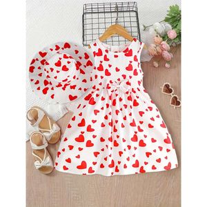 Evryday Toddler Girls 'Love Heart Print Prentless Drineveless Presom с украшением Bowknot соответствует шляпе для вечеринки, лето L2405