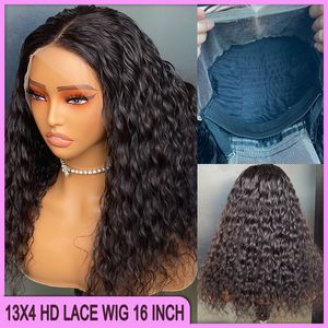 Hurtowa cena malezyjska indyjska brazylijska czarna głęboka fala 13x4 HD koronkowa peruka czołowa 16 cali 100% Remy Virgin Human Hair