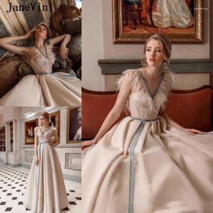 Abiti per feste janevini Elegante champagne Lunga sera una linea 2024 V NACK TULLE TULLE TULLE LUNGHETTO FATURA CENA CENA CENA CENA