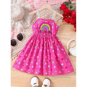 2024 Summer Special Girl's New Product, Fresh and Casual Dress, Rainbow Love Print, Children's Sling Dress L2405
