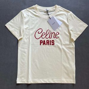 Herrt-shirts ce24ss nya kvinnors avslappnade kortärmade t-shirt vin röda bokstäver tryckt tee