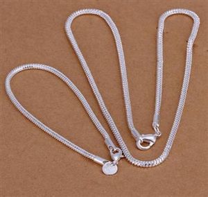 Bästsäljande 925 Silver 3mm Chain Necklace Armband Charm smycken Set gratis frakt 10set8763358