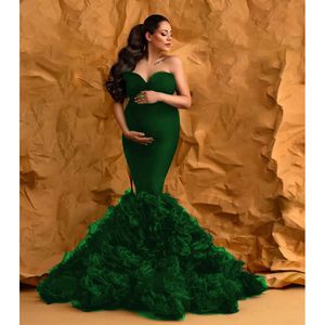 Mermaid Dresses for PhotoShoot Tulle Ruffles Pregnant Women Robe Off Shoulder Sweetheart Maternity Baby Shower Gowns