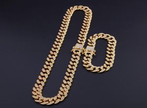 13mm Miami Cuban Link Chain Gold Silver Nalband Armband Set Iced Out Crystal Rhinestone Bling Hip Hop for Men6447621