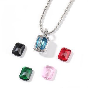 LACKETS MENS RUBY PENDANT NECKLACE GULLKANDE Kedja Fashion Hip Hop -halsband smycken med 5 utbytbara ädelstenar Drop Leveranshängen Dh74b