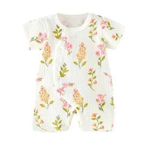 Rompers Baby summer clothing newborn jumpsuit baby girl boy fine cotton short sleeved jumpsuit d240516