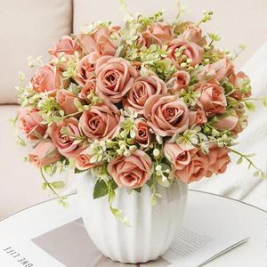 Dekorativa blommor Rose Flower Branches Elegant Artificial Bouquet for Home Office Table Centerpiece Wedding Decor Realistic Faux