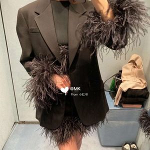 여자 재킷 24SS 초반 봄 뉴 중공업 타조 헤어 스 플라이 싱 디자인 슈트 코트