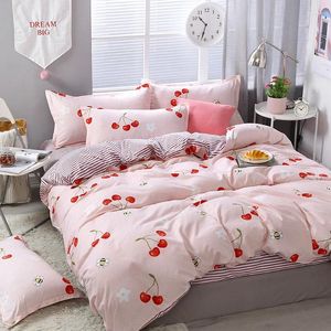 مجموعات الفراش Deovetere Cherry Polyester مجموعة نبات النمط لحاف غطاء السرير مسطح ملاءمة النسيج المنزل