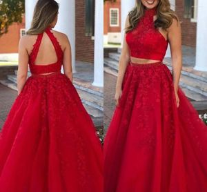 Partykleider 2024 Vestido Formatura Elegente rote A-Linie-Applikationen Langes Abendkleid zweiteilige Perlen Frauen für formelle Kleid