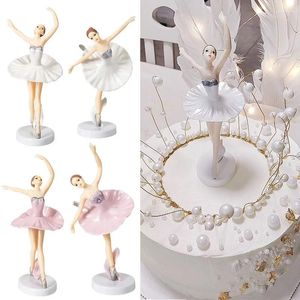 Party Supplies 1set White Pink Ballet Girls Cake Toppers Dancing Girl Fairy Decoration for Kids Birthday Diy Baking Decor Tools Gift