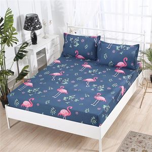 寝具セットrzcortinas漫画ピンクフラミンゴ3pcs幾何学的パターンベッドライニングシートと2個の枕カバーセット