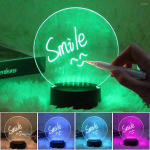 Lâmpadas de mesa ELOOVVE 3D Apralhe acrílico LED Message Message Board Lâmpada de luz Night With Stand for Desk Memorando Marcador de tablets