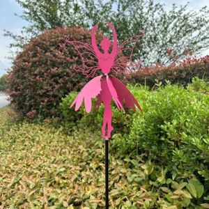 Gartendekorationen Blume Pinwheels künstlerische Skulptur inmitten Wind Spinner Statue Fairy Ballerinas Metall Ornamente für Gartenpfahl