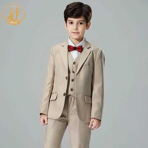 Suits Spring Autumn Formal Suit for Boy Children Party Host Wedding Costume Coat Vest Pants 3Pcs Khaki Wholesale Clothing 718-16 Khaki Y240516