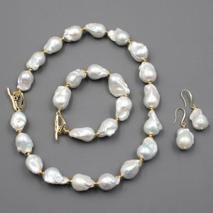 Guaiguai smycken naturligt sötvatten odlade vita keshi barock pärlhalsband armband örhängen uppsättningar för kvinnor lady mode3866898