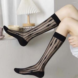 Women Socks Breathable Transparent Dots Glass Silk Stripe For Girls JK Stockings Long Korean Knee Lolita Sock